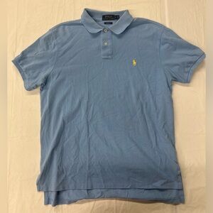 Ralph Lauren Large Men's Polo Blue Custom Fit Short Sleeve Yellow Pony
